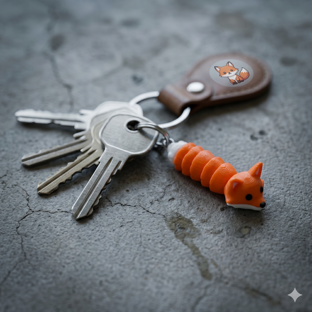 Fox 3D Printed Keychain – Segmented Articulated Design (set of 3)