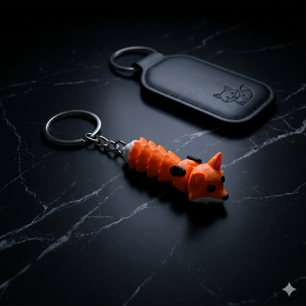 Fox 3D Printed Keychain – Segmented Articulated Design (set of 3)