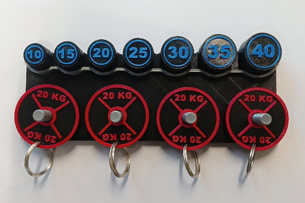 Gym Theme 3D Printed Keychain Holder with Weight Plate Keychains