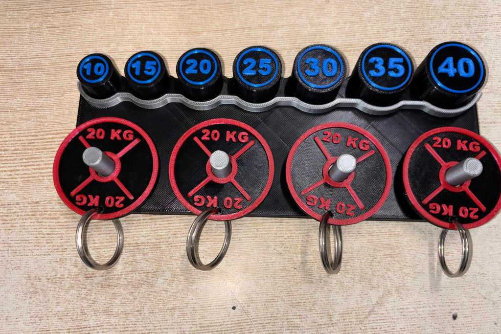 Gym Theme 3D Printed Keychain Holder with Weight Plate Keychains