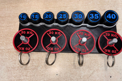 Gym Theme 3D Printed Keychain Holder with Weight Plate Keychains