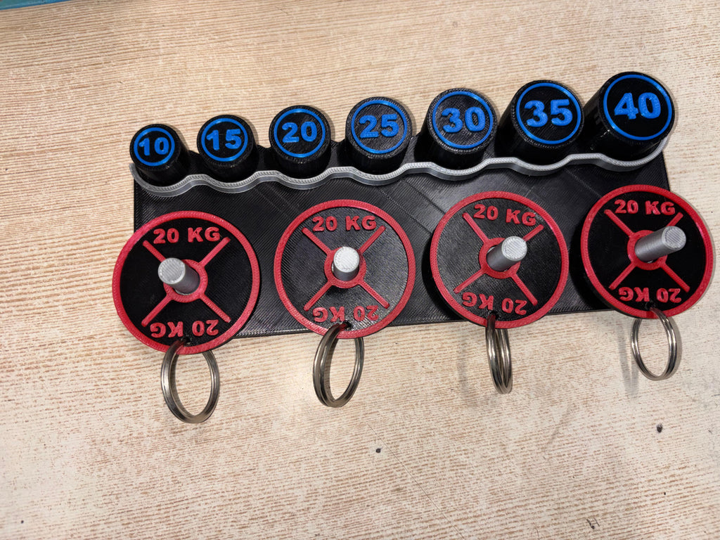Gym Theme 3D Printed Keychain Holder with Weight Plate Keychains