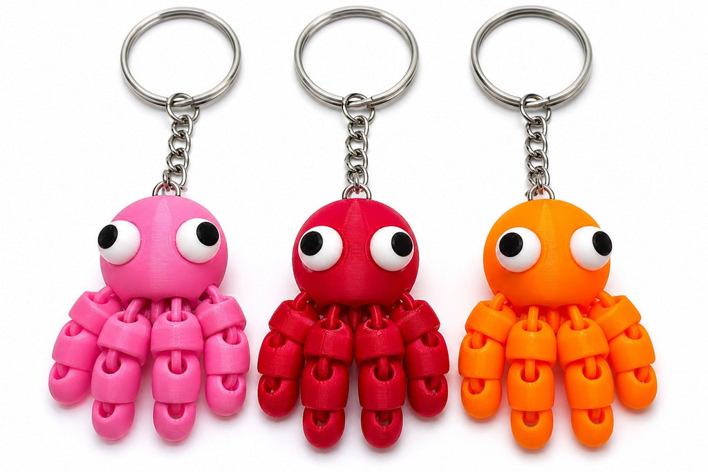 Flexi Octopus Keychain Set (3-Pack) - Articulated Fidget Accessory